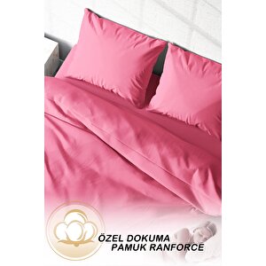 King Size Pembe Lux Pamuk Ranforce Çift Kişilik Nevresim Takımı