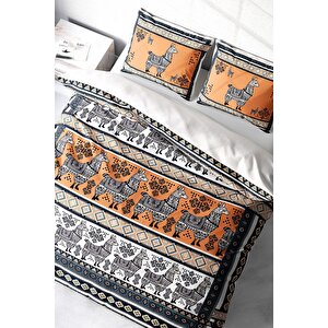 King Size Lama Tattoo 3d Pamuk Saten Çift Kişilik Nevresim Takımı