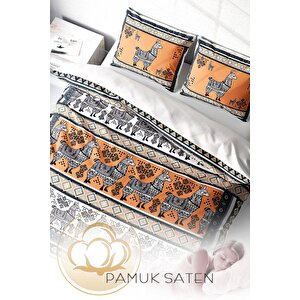 King Size Lama Tattoo 3d Pamuk Saten Çift Kişilik Nevresim Takımı