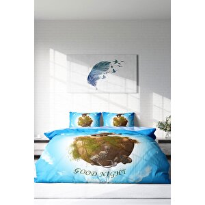 King Size Fil Dünyası 3d Pamuk Saten Çift Kişilik Nevresim Takımı