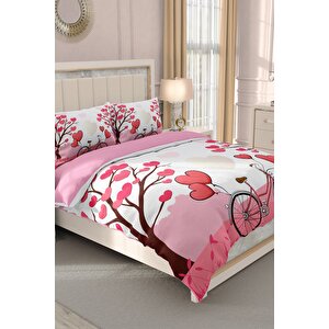 King Size Sevgililer Günü Çift Kişilik Nevresim Takımı%100 Pamuk Saten Dilek Ağacı