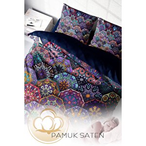 King Size Ethnic Purple 3d Pamuk Saten Çift Kişilik Nevresim Takımı