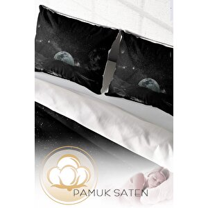 King Size Dark Moon 3d Pamuk Saten Çift Kişilik Nevresim Takımı