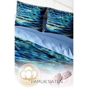 King Size Wavy Sea 3d Pamuk Saten Çift Kişilik Nevresim Takımı