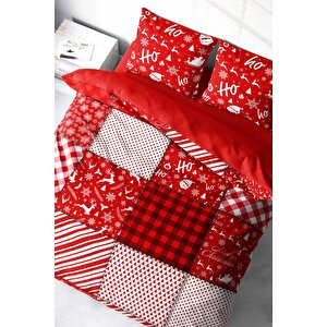 King Size Yılbaşı Merry Christmas Çift Kişilik 3d Nevresim Takımı Pamuk Saten Ekose