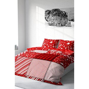 King Size Yılbaşı Merry Christmas Çift Kişilik 3d Nevresim Takımı Pamuk Saten Ekose