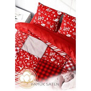 King Size Yılbaşı Merry Christmas Çift Kişilik 3d Nevresim Takımı Pamuk Saten Ekose