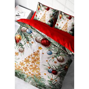 King Size Yılbaşı Merry Christmas Çift Kişilik 3d Nevresim Takımı Pamuk Saten Pine