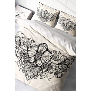 King Size Gray Lines 3d Pamuk Saten Çift Kişilik Nevresim Takımı