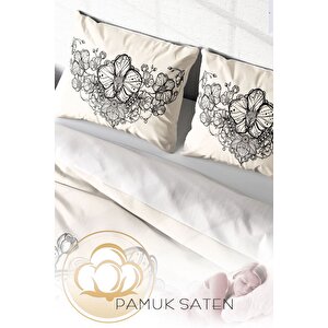 King Size Gray Lines 3d Pamuk Saten Çift Kişilik Nevresim Takımı