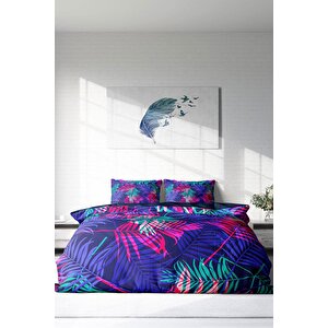 King Size Palm Color 3d Pamuk Saten Çift Kişilik Nevresim Takımı