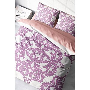 King Size Pink Damask 3d Pamuk Saten Çift Kişilik Nevresim Takımı