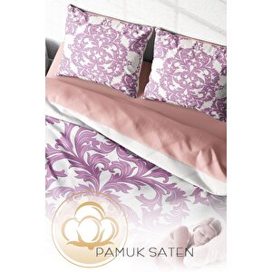 King Size Pink Damask 3d Pamuk Saten Çift Kişilik Nevresim Takımı