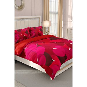 King Size Sevgililer Günü Çift Kişilik Nevresim Takımı%100 Pamuk Saten 3d Kırmızı Aşkına