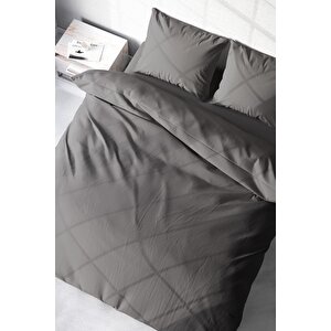 King Size Gri Lux Pamuk Ranforce Çift Kişilik Nevresim Takımı