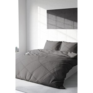 King Size Gri Lux Pamuk Ranforce Çift Kişilik Nevresim Takımı
