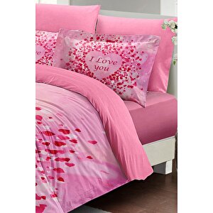 King Size Sevgililer Günü Çift Kişilik Nevresim Takımı%100 Pamuk Saten I Love You