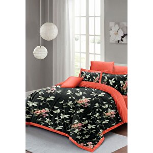 King Size Black Somon Flower Çift Kişilik Nevresim Takımı 3d Pamuk Saten