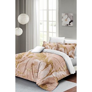King Size Marble Shiny Çift Kişilik Nevresim Takımı 3d Pamuk Saten