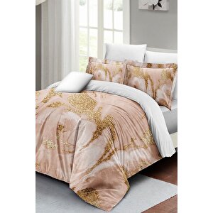 King Size Marble Shiny Çift Kişilik Nevresim Takımı 3d Pamuk Saten