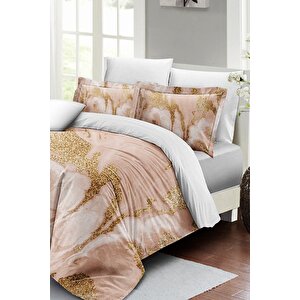 King Size Marble Shiny Çift Kişilik Nevresim Takımı 3d Pamuk Saten