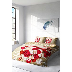 King Size Rose Cream-1007 Naturel Çift Kişilik Nevresim Takımı
