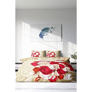 King Size Rose Cream-1007 Naturel Çift Kişilik Nevresim Takımı