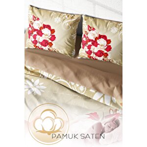 King Size Rose Cream-1007 Naturel Çift Kişilik Nevresim Takımı