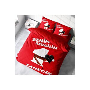 King Size Sevgililer Günü Pamuk Saten Çift Kişilik Nevresim Takımı Birtanem