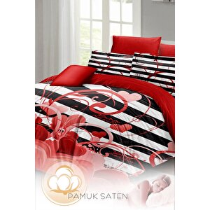 King Size Sevgililer Günü Çift Kişilik Nevresim Takımı%100 Pamuk Saten Fantastic Love