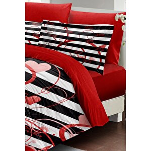 King Size Sevgililer Günü Çift Kişilik Nevresim Takımı%100 Pamuk Saten Fantastic Love