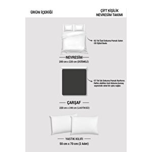 King Size Black White Flower Çift Kişilik Nevresim Takımı 3d Pamuk Saten
