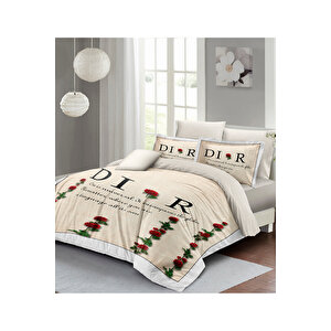 King Size Nevresim Takımı %100 Doğal Pamuk Çift Kişilik 3d Digital Poetry Roses