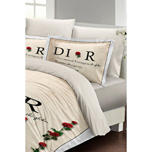 King Size Nevresim Takımı %100 Doğal Pamuk Çift Kişilik 3d Digital Poetry Roses