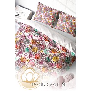 King Size Peacock Feathers 3d Pamuk Saten Çift Kişilik Nevresim Takımı