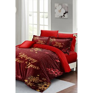 King Size Yılbaşı Süsü Kar Kristalleri Noel %100 Pamuk Saten 3d Çift Kişilik Nevresim Takımı