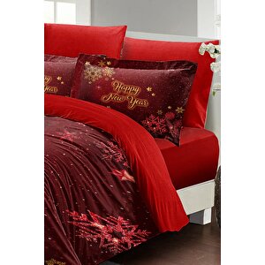 King Size Yılbaşı Süsü Kar Kristalleri Noel %100 Pamuk Saten 3d Çift Kişilik Nevresim Takımı