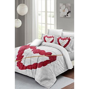 King Size Raspberry Heart Çift Kişilik Nevresim Takımı 3d Pamuk Saten