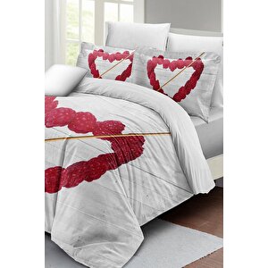 King Size Raspberry Heart Çift Kişilik Nevresim Takımı 3d Pamuk Saten