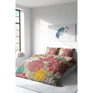 King Size Past Tense Flowers Naturel Çift Kişilik Nevresim Takımı