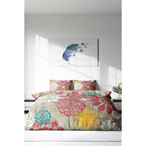 King Size Past Tense Flowers Naturel Çift Kişilik Nevresim Takımı