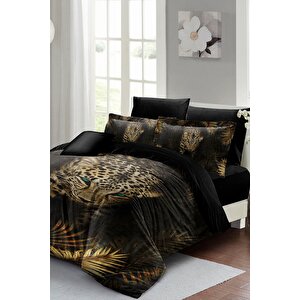 King Size Leopar Çift Kişilik Nevresim Takımı %100 Pamuk Saten 3d Özel Tasarım