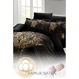 King Size Leopar Çift Kişilik Nevresim Takımı %100 Pamuk Saten 3d Özel Tasarım