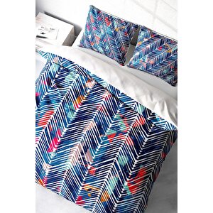 King Size Blue Pattern 3d Pamuk Saten Çift Kişilik Nevresim Takımı