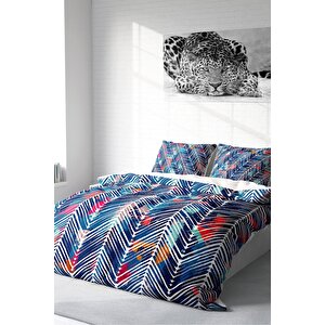 King Size Blue Pattern 3d Pamuk Saten Çift Kişilik Nevresim Takımı