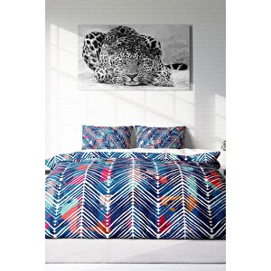 King Size Blue Pattern 3d Pamuk Saten Çift Kişilik Nevresim Takımı