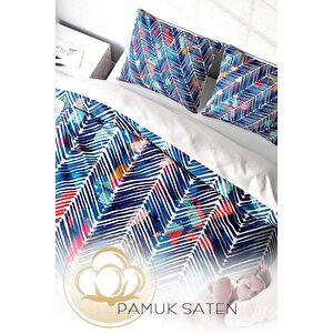 King Size Blue Pattern 3d Pamuk Saten Çift Kişilik Nevresim Takımı