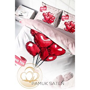 King Size Sevgililer Günü Pamuk Saten Çift Kişilik Nevresim Takımı