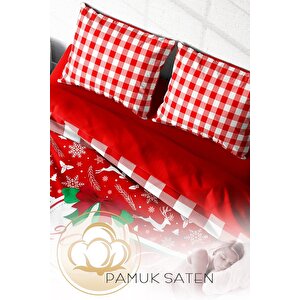 King Size Yılbaşı Süsü 2023 Noel %100 Pamuk Saten 3d Çift Kişilik Nevresim Takımı