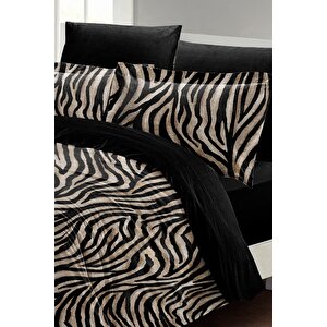 King Size Çift Kişilik Nevresim Takımı Pamuk Saten 3d Özel Tasarım Black Zebra